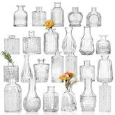 CUCUMI front packaging of 24-piece clear bud vases, safe shipping benefit