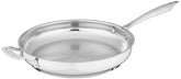 Cuisinart 12-inch skillet front view showing polished stainless finish and handles for durability