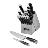 Cuisinart knife block front view showing full 15-piece set and organized storage benefit