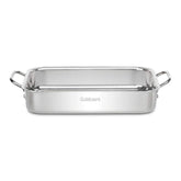 Cuisinart stainless lasagna pan front view showing mirror finish and handles for elegant serving