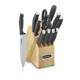 Cuisinart front view of black 12-piece block set showing organized knives and design benefit