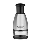 Cuisinart chopper front view showing compact stainless housing and quick prep benefit