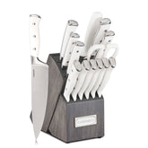 Cuisinart wooden block set front view showing organized knives and compact footprint benefit