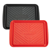 Cuisinart front view of red and black trays showing organization and convenience