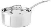 Cuisinart front view of 2‑quart saucepan showing brushed exterior and lid for even heat