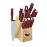 Cuisinart red block front view showing organized knives and kitchen appeal