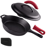 Cuisinel 10-inch skillet front view showing sturdy profile and lid benefit even heating