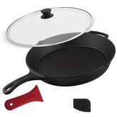 Cuisinel 15-inch skillet front view showcasing cast iron durability and large cooking surface