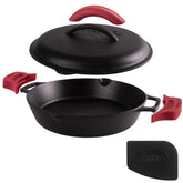 Cuisinel front view of 12-inch skillet and lid showing durable build and tight fit