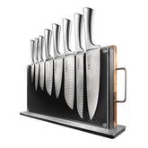 CUISINE::PRO Damashiro Bodo front view showing full 10-piece set and block for organized storage