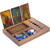 Curawood front view showing tarot box protecting decks and enhancing decor