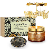 Curimama rotating butterfly candle front view shows gift-ready jar and elegant design benefit: ready-to-display