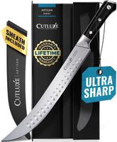 Cutluxe 10-inch cimeter front view showing blade and handle for confident slicing