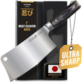Cutluxe cleaver front view showing blade and pakkawood handle for reliable control