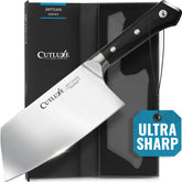 Cutluxe cleaver front view showing balanced shape and heavy-duty profile for efficient chopping
