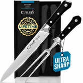Cutluxe front packaging showing carving knife and fork, clear gift presentation