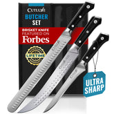 Cutluxe front packaging showing full 3-piece butcher set and benefits