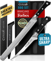 Cutluxe front packaging showing the two-piece carving set and included sheath