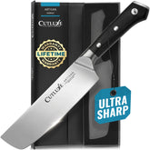 Cutluxe Nakiri front view showing full blade and balance for precise cuts
