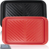 Czlizdyt front view of red and black trays showing organized prep benefits