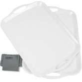 Czlizdyt front view of two white trays showing size and clean styling for versatile serving