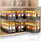 DABIGE front view of three pull-out spice racks showing compact organization benefits