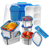 DaCool front view of navy-blue bento set showing compact portability and secure clips