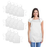 DALIX front view of 12 white aprons showing neat stack and clean look