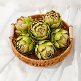dallisten front view of six artificial artichokes showing natural shape and color benefit