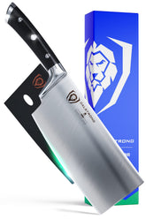 Dalstrong cleaver front view showing blade and edge for precise chopping benefit