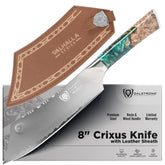 Dalstrong Crixus front view showing blade and handle for kitchen versatility