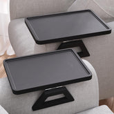Danfoxer front view of bamboo arm tray showing sturdy surface and convenience