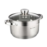 Daniks front view of 4 quart stainless steel pot showing polished finish and handles for durability