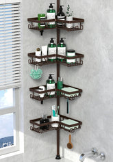 DAOYA corner shower caddy full view showing vertical storage and organized bottles