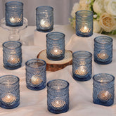 DARJEN blue votive holders front view shows set and color enhancing table décor