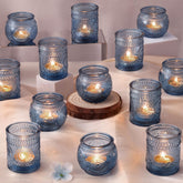 DARJEN front view of blue votive holders showing full set and packaging benefit