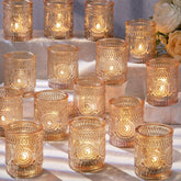 DARJEN gold votive front view shows elegant design and warm glow benefit