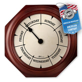DayClocks front view mahogany frame showing elegant finish and easy day reading