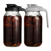 DAZHICN front view of two glass pitchers showing lids and clear glass, neat storage benefit