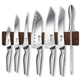 DDF iohEF full knife set front view showing all eight blades and magnetic strip for organized storage