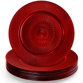 DEAYOU front view of 12-pack red beaded charger plates showing full set appeal