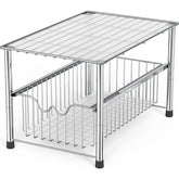 Deco Brothers front view of chrome stackable under-sink organizer showing compact footprint and neat storage