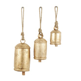 deco 79 gold cow bells front view showing three sizes and rustic charm