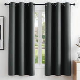 Deconovo front view dark gray grommet panels showing clean drape and privacy benefit