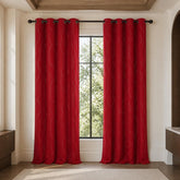 Deconovo front view red grommet panels showing polished room-darkening benefit