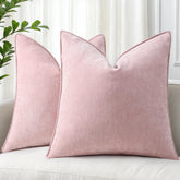 decorUhome front view of two blush pink pillow covers shows elegant accent