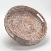DECRAFTS round tray front view showing white finish and rim benefits