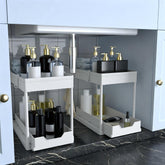 DEKAVA front view of two-tier organizer showing tidy storage benefit