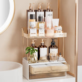 Delamu amber organizer front view showing tidy stacked storage and sleek design