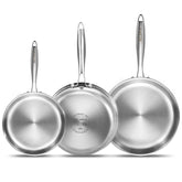 DELARLO 8" skillet front view showing compact size and polished finish